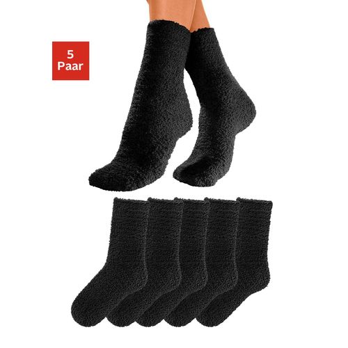 Kuschelsocken LAVANA, Damen, Gr. 35-38, schwarz, Polyester, Elasthan, unifarben, elastisch, Socken, ideal als Hausschuhersatz