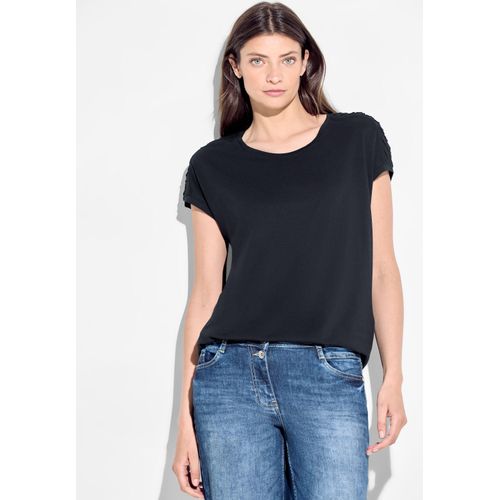 T-Shirt CECIL, Damen, Gr. S (38), blau (universal blau), Jersey, Obermaterial: 50% Baumwolle, 50% Modal, unifarben, casual, normal hüftlang, V-Ausschnitt, Kurzarm angeschnitten Bündchen, Shirts, mit Biesen-Dekoration