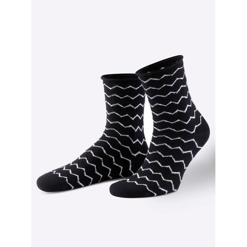 Socken WÄSCHEPUR, Damen, Gr. 3, schwarz-weiß (schwarz, weiß), 80% Baumwolle, 18% Polyamid, 2% Elasthan, Socken