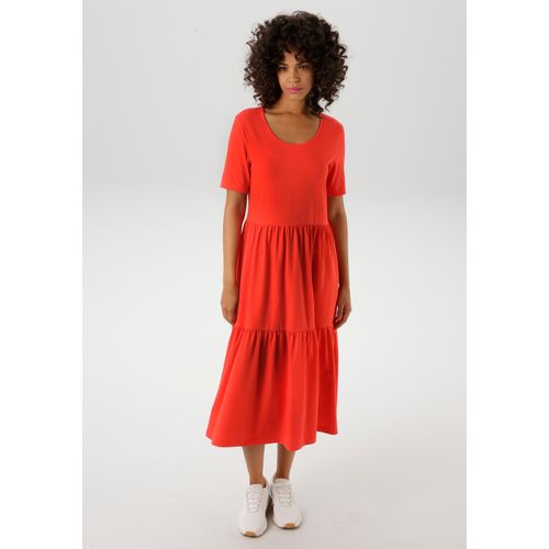 Sommerkleid ANISTON CASUAL, Damen, Gr. 38, N-Gr, rot, Single Jersey, Obermaterial: 95% Baumwolle, 5% Elasthan, unifarben, casual, wadenlang, Rundhals, Kurzarm, Kleider, in trendiger Farbpalette - NEUE KOLLEKTION