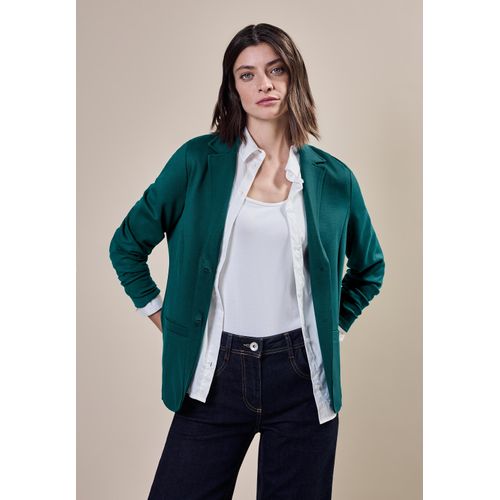 Kurzblazer CECIL, Damen, Gr. XXL (46), blau (petrol grün), Stoff, Jersey, 74% Viskose, 24% Polyester, 2% Elasthan, unifarben, casual, normal normal, V-Ausschnitt, Langarm Bündchen, Blazer, mit Reverskragen