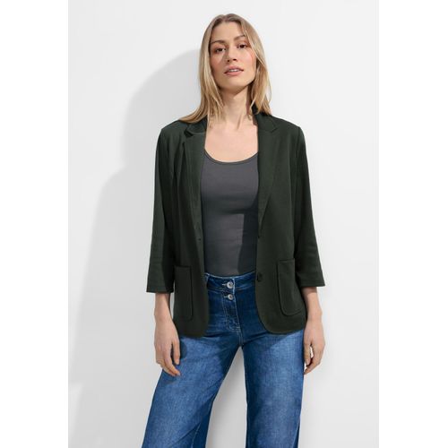 Sweatblazer CECIL, Damen, Gr. XXL (46), grün (strong khaki), Stoff, 72% Polyester, 24% Viskose, 4% Elasthan, bedruckt, casual, gerade hüftlang, V-Ausschnitt, 3/4-Ärmel Bündchen, Blazer, mit Knopf zum Schließen