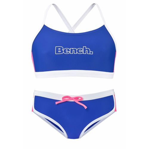 Bustier-Bikini BENCH., Kinder, Gr. 146/152, N-Gr, blau (blau, pink), Polyamid, Bikini-Sets, mit Kontrastdetails