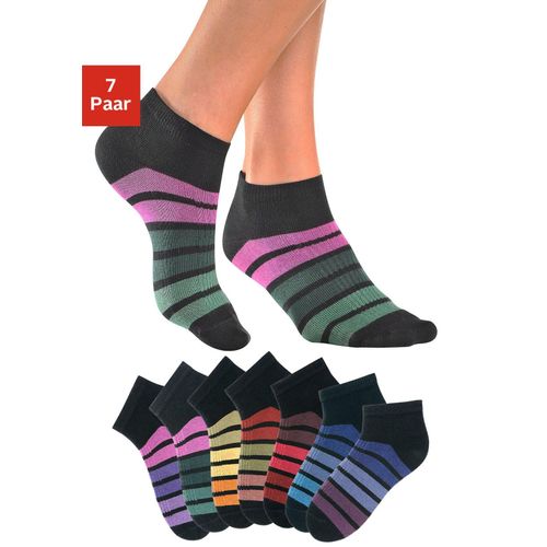 Sneakersocken H.I.S, Damen, Gr. 39-42, schwarz, Polyamid, Baumwolle, Elasthan, geringelt, elastisch, Socken, mit bunten Ringeln