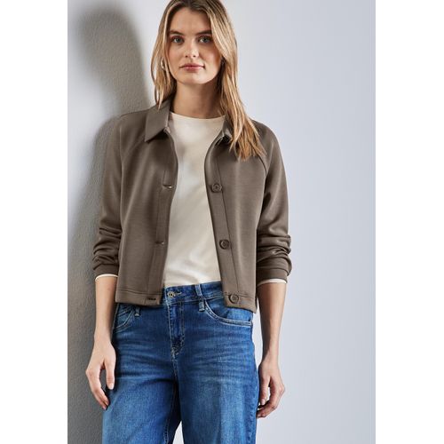 Sweatjacke STREET ONE, Damen, Gr. 44, braun (muddy braun), Sweatware, Obermaterial: 46% Modal, 46% Polyester, 8% Elasthan, unifarben, casual, regular fit taillenbedeckt, Langarm Bündchen, Sweatjacken, im Silk-Look