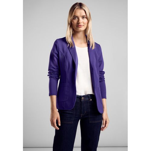 Kurzblazer STREET ONE, Damen, Gr. 34, lila (deep lila), Web, 93% Baumwolle, 7% Elasthan, unifarben, casual, gerade normal, V-Ausschnitt, Langarm Bündchen, Blazer, mit Reverskragen