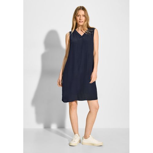 Sommerkleid CECIL, Damen, Gr. L (42), US-Größen, blau (universal blau), Stoff, 100% Viskose, unifarben, casual, gerade kurz, V-Ausschnitt, ohne Ärmel Bündchen, Kleider, in Crepe Optik