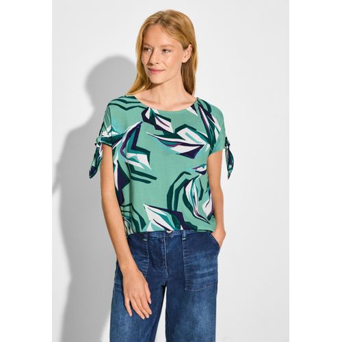 Shirtbluse CECIL, Damen, Gr. XXL (46), grün (adriatic grün), Stoff, 100% Viskose, bedruckt, casual, gerade hüftlang, Rundhals, Kurzarm Bündchen, Blusen, mit Knotendetail