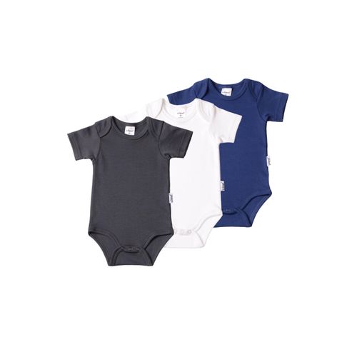 Body LILIPUT, Baby, Gr. 74/80, EURO-Größen, blau (blau, weiß), 100% Baumwolle, unifarben, kurz, Rundhals, Kurzarm, Bodies, mit Rundhalsausschnitt im Dreierpack