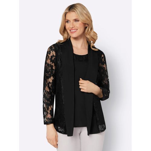 Spitzenbluse CLASSIC BASICS, Damen, Gr. 42, schwarz, 100% Polyester, Spitze:100% Polyamid, unifarben, Rundhals, Langarm, Blusen