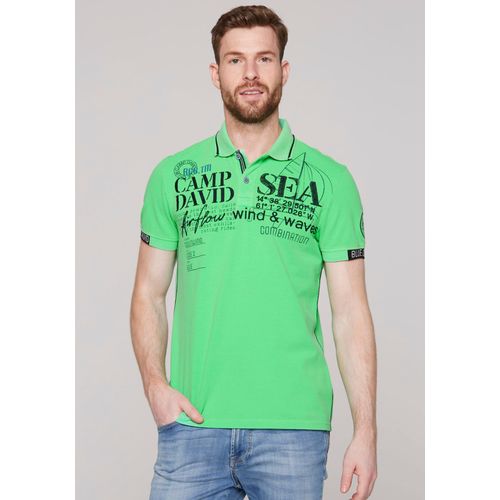 Poloshirt CAMP DAVID, Herren, Gr. XL, grün (electric grün), Jersey, Obermaterial: 100% Baumwolle, bedruckt, casual, regular fit hüftlang, Kurzarm Rippbündchen, Shirts, mit Logo-Applikationen