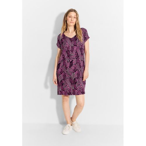 Sommerkleid CECIL, Damen, Gr. XXL (46), US-Größen, rot (aubergine rot), Stoff, 100% Viskose, bedruckt, casual, gerade knielang, V-Ausschnitt, Kurzarm Bündchen, Kleider, mit Eingrifftaschen