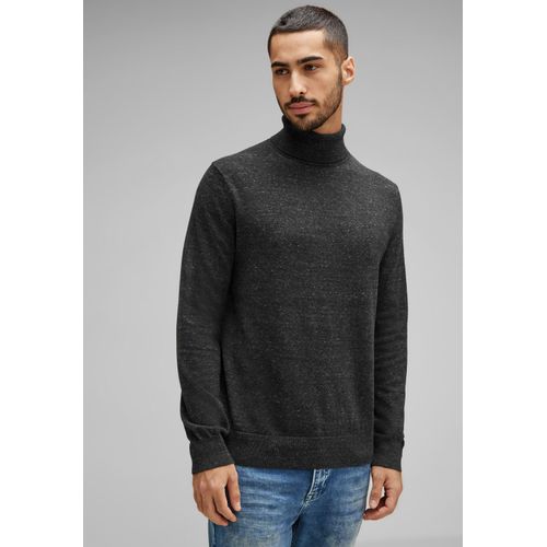 Rollkragenpullover STREET ONE MEN, Herren, Gr. XL (54), grau (anthra grau melange), Web, 60% Baumwolle, 40% Polyester, unifarben, casual, normal hüftlang, hoch geschlossener Ausschnitt, Langarm Bündchen, Pullover, in Melange Optik