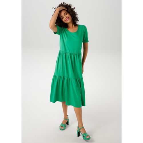 Sommerkleid ANISTON CASUAL, Damen, Gr. 42, N-Gr, grün (smaragdgrün), Single Jersey, Obermaterial: 95% Baumwolle, 5% Elasthan, unifarben, casual, wadenlang, Rundhals, Kurzarm, Kleider, in trendiger Farbpalette - NEUE KOLLEKTION