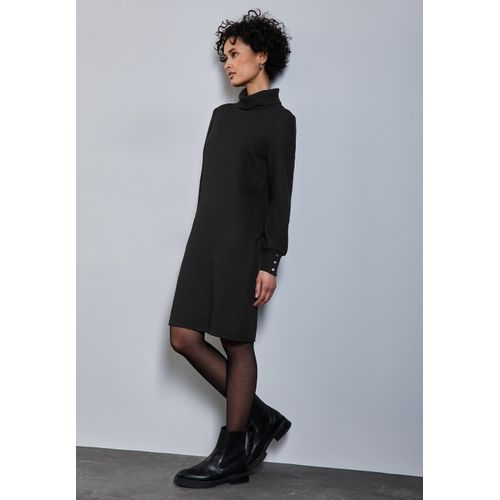 Strickkleid STREET ONE, Damen, Gr. 38, N-Gr, schwarz, Web, Obermaterial: 58% Polyester, 40% Viskose, 2% Elasthan, casual, Langarm mit Knopf angesetztes Bündchen, Kleider