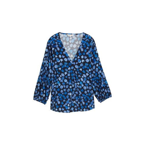 TOM TAILOR Damen Bluse mit V-Ausschnitt, blau, Gemustert, Gr. 36