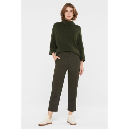 Chinohose SENSES.THE LABEL, Damen, Gr. XL, Normalgrößen, grün (natural khaki melange), Material: 60% Polyester, 37% Viskose, 3% Elasthan, unifarben, casual, gerade knöchellang, Hosen, mit verkürztem Bein