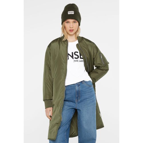Langjacke SENSES.THE LABEL, Damen, Gr. XS, grün (natural khaki), Material: 100% Polyester, Futter: 100% Polyester, Füllung: 100% Polyester, unifarben, casual, gerade lang, Langarm eingesetzt Rippbündchen, Jacken, mit Two-Way-Zipper