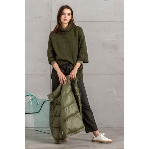 Rollkragenpullover SENSES.THE LABEL, Damen, Gr. XL/XXL, grün (natural khaki), Material: 67% Polyacryl, 14% Polyester, 12% Polyamid, 7% Elasthan, Strukturmuster, casual, oversize lang, Rundhals, Halbarm Raglanärmel Rippstrickbündchen, Pullover, aus Feinstrick