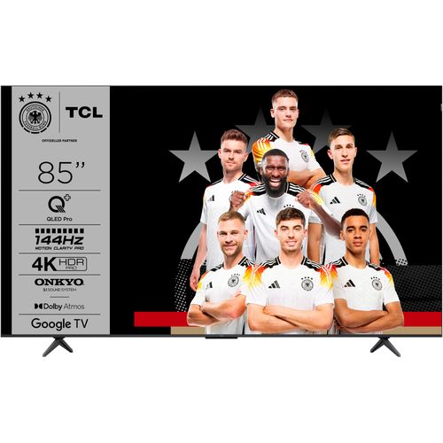 TCL QLED-Fernseher, F (A-G), schwarz, 85, Fernseher, Multi-HDR, 144 Hz, Game Master, Dolby Vision, Apple TV