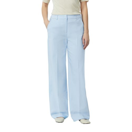 Anzughose COMMA, Damen, Gr. 40, N-Gr, canal blau, Web, Obermaterial: 51% Baumwolle, 46% Polyester, 3% Elasthan, unifarben, casual, loose fit knöchellang, Hosen, mit Bügelfalte