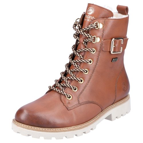 Winterboots REMONTE, Damen, Gr. 39, braun, Leder, klassisch, Schuhe, Blockabsatz, Schnürboots, Outdoorschuh mit Zierschnalle