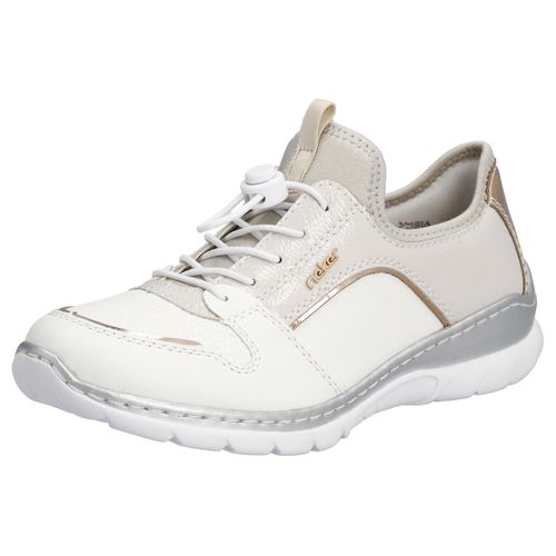 Slip-On Sneaker RIEKER, Damen, Gr. 38, beige (sanftes weiß, creme), Textil, Lederimitat, metallic, sportlich, Schuhe Sneaker, Slipper, Schlupfschuh, Freizeitschuh mit Gummizug und Elastikeinstieg