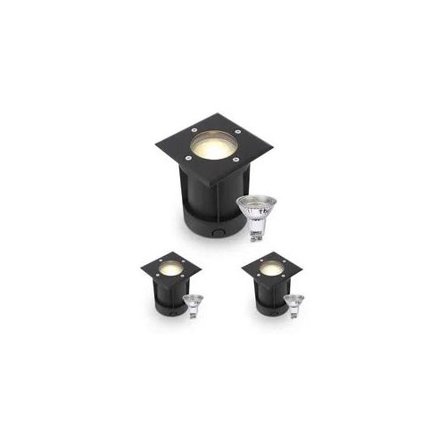 LED Bodeneinbaustrahler Schwarz eckig 230V IP67 - Leuchtmittel: GU10 5W 2700K DI...