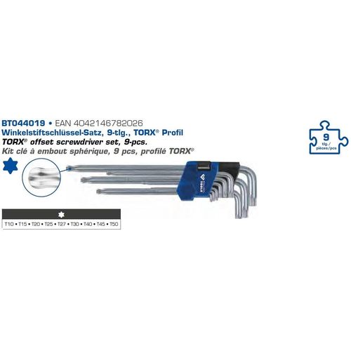 Brilliant Tools Winkelstiftschlüssel-Satz, 9-tlg., TX Profil Winkelschraubendrehersatz BT044019