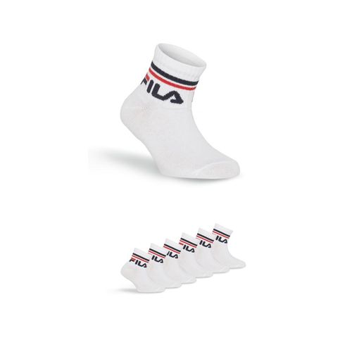 Kurzsocken FILA, Damen, Gr. 23-26, weiß, Baumwollmischung, unifarben mit Farbeinsatz, normal, Socken, mit eingestricktem Logo im Bündchen, Kindersocken