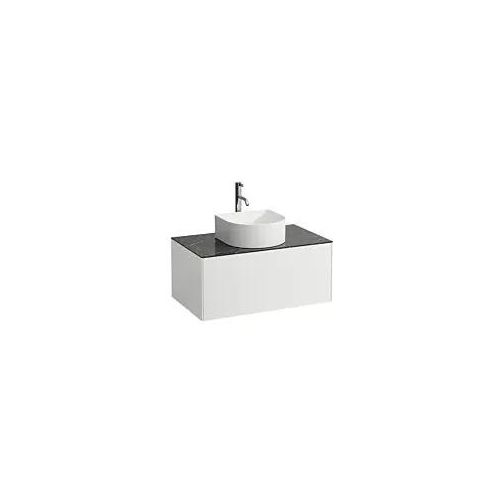 LAUFEN Sonar Schubladenelement/Sideboard H4054150341431 77,5x34x45,5cm, Ausschnitt Mitte, mit Hahnloch, Weiß matt/Nero Marquina