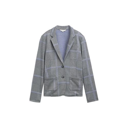 TOM TAILOR Damen Karierter Blazer mit LENZING™ ECOVERO™, blau, Kariert, Gr. S