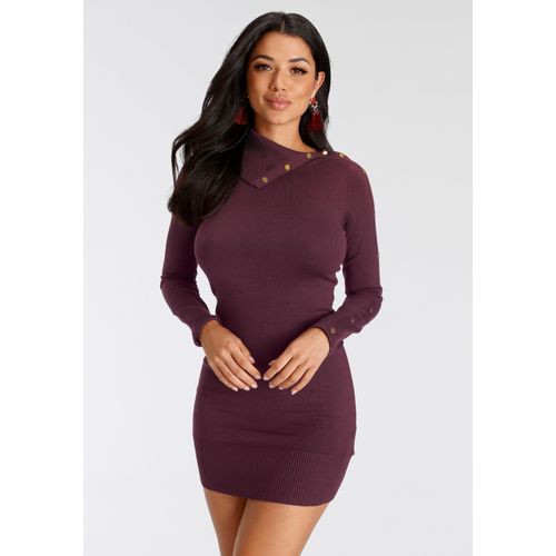 Strickkleid MELROSE, Damen, Gr. 44, N-Gr, rot (bordeaux), Feinstrick, Obermaterial: 70% Viskose, 30% Polyamid, unifarben, feminin, tailliert mini, asymmetrischer Ausschnitt, Langarm, Kleider, festlich, aus Viskosemischung, asymmetrischer Ausschnitt