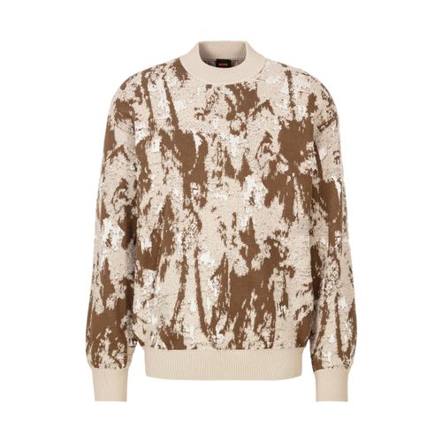 Rundhalspullover BOSS ORANGE, Herren, Gr. L, beige (light beige271), Strick, Obermaterial: 54% Schurwolle, 46% Baumwolle, gemustert, casual, Basic hüftlang, Rundhals, Langarm Strickbündchen, Pullover, in modischem Muster