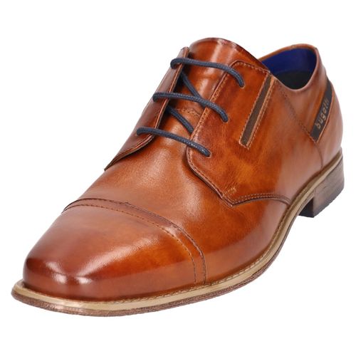 Schnürschuh BUGATTI, Herren, Gr. 40, braun (cognac used), Leder, elegant, Schuhe, Blockabsatz, Abendschuh, Festtagsschuh mit Stretcheinsätzen