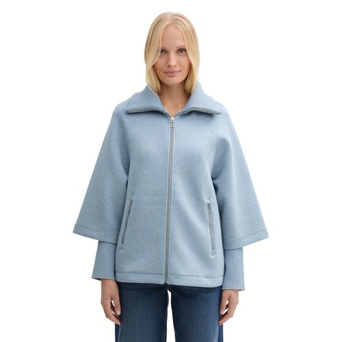 Cape TOM TAILOR, Damen, Gr. XXL (44), light blau indigo melange, Obermaterial: 50% Polyester, 44% Viskose, 6% Elasthan. Futter: 100% Polyester, meliert, casual, regular fit taillenbedeckt, ohne Ausschnitt, 3/4-Ärmel breiter Bund, Jacken, mit Stehkragen