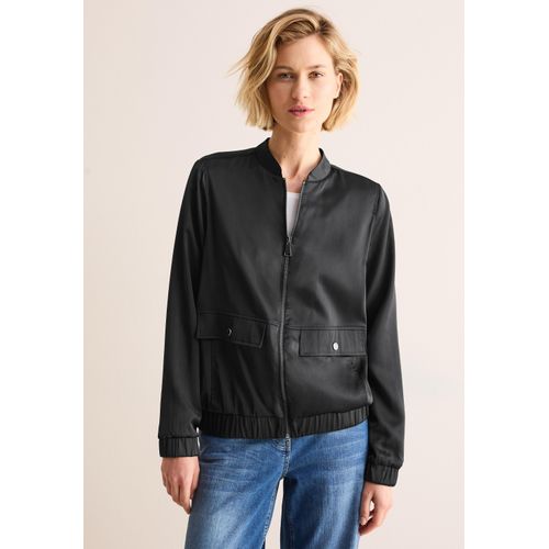 Kurzjacke CECIL, Damen, Gr. L (42), schwarz, Stoff, Obermaterial: 55% Polyester, 45% Viskose; Futter: 100% Polyester, glänzend, casual, normal normal, hoch geschlossener Ausschnitt, Langarm elastischer Bund, Jacken, bestehend aus einem Materialmix