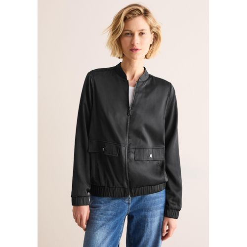 Kurzjacke CECIL, Damen, Gr. XL (44), schwarz, Stoff, Obermaterial: 55% Polyester, 45% Viskose; Futter: 100% Polyester, glänzend, casual, normal normal, hoch geschlossener Ausschnitt, Langarm elastischer Bund, Jacken, bestehend aus einem Materialmix