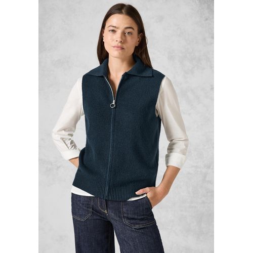 Kurzweste CECIL, Damen, Gr. XXL (46), blau (oil blau), Web, 37% Baumwolle, 34% Polyacryl, 26% Polyester, 3% Elasthan, unifarben, casual, normal normal, ohne Ausschnitt, Westen, mit geschlitztem Rundhalsausschnitt