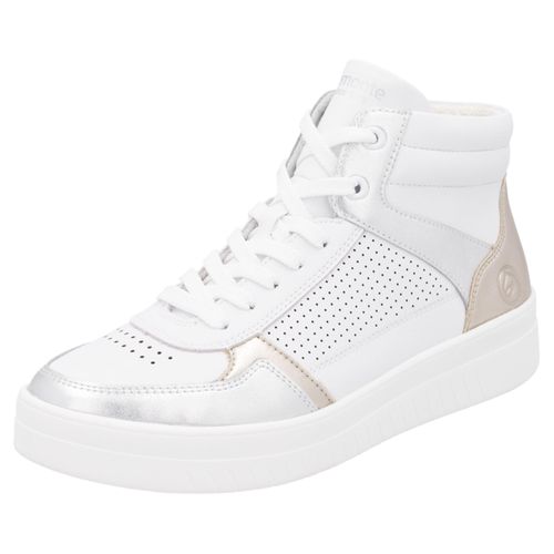 Plateausneaker REMONTE, Damen, Gr. 37, weiß, silberfarben, goldfarben, Leder, Lederimitat, kontrastfarbene Details, sportlich, Schuhe, Freizeitschuh, Schnürschuh, High Top-Sneaker mit Kontrastbesatz