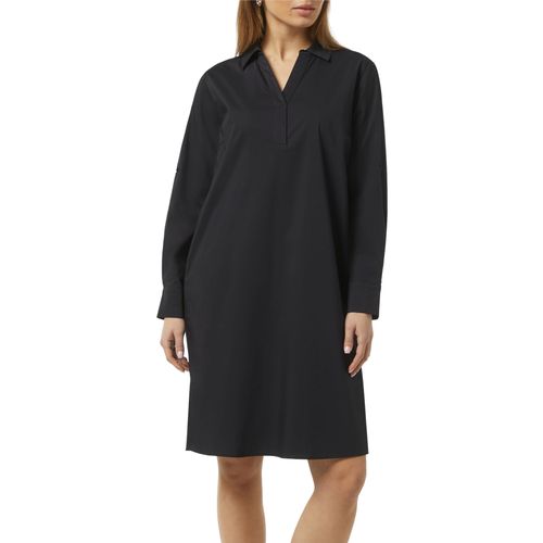 Sommerkleid COMMA, Damen, Gr. 40, N-Gr, blau (navy), Web, Obermaterial: 71% Baumwolle, 26% Polyamid, 3% Elasthan, unifarben, casual, regular fit knieumspielend, 3/4-Ärmel 2-Knopf-Manschette krempelbar, Kleider, mit knöpfbaren Riegeln