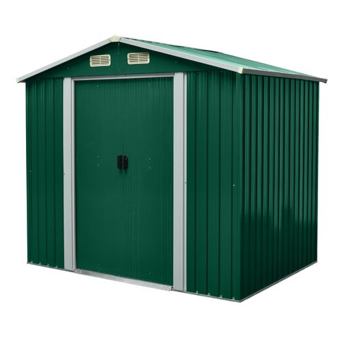 Aga Gartenhaus MR4052 – verzinkter Stahl, 4,1 m² – 236x206x174 cm - Doppelschiebetüren – Grün – robust & witterungsbeständig – für Gartengeräte
