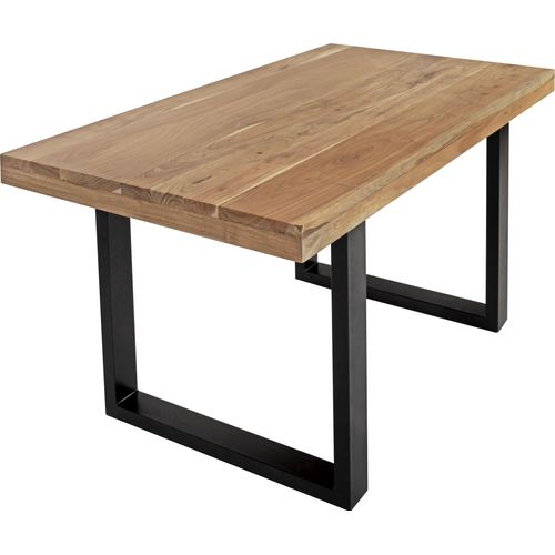 Esstisch Akazie Natur 120 x 80 cm massiv gerade Tischkanten U-Gestell schwarz RIO