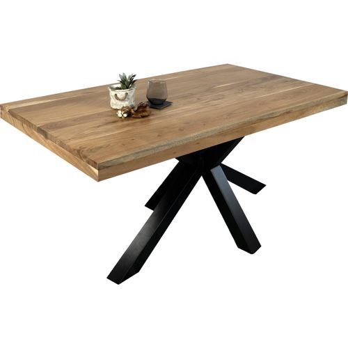 Esstisch Akazie Natur 180 x 90 cm massiv gerade Kanten Spider-Gestell schwarz RIO