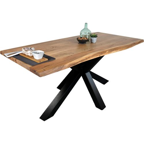Esstisch Baumkante massiv Akazie Natur 180 x 90 Spider-Gestell schwarz TIM