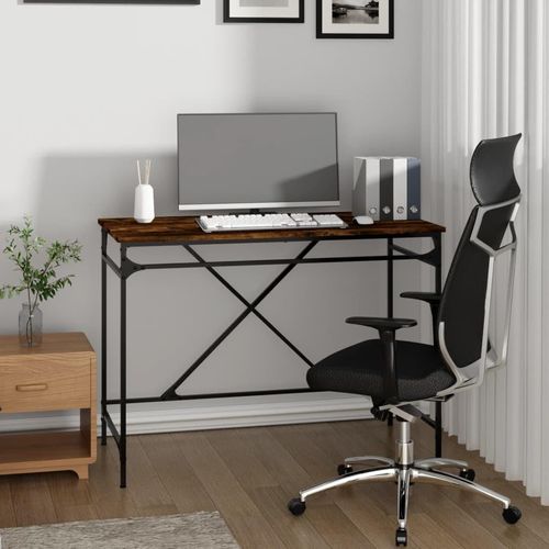 Design New Schreibtisch Räuchereiche 100x50x75 cm Holzwerkstoff und Eisen Kommoden CC75037072