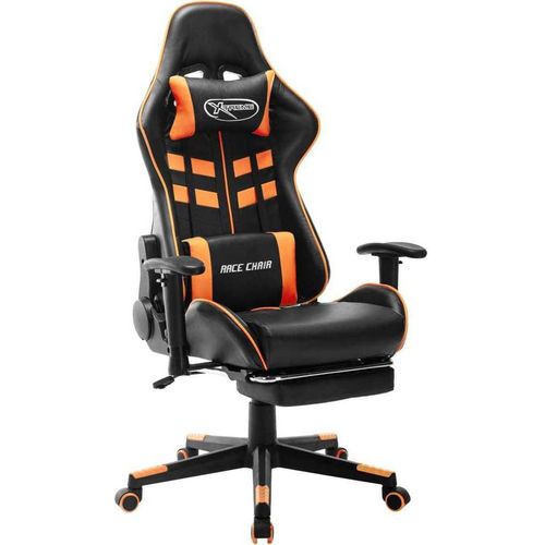 Gaming-Stuhl mit Fußstütze Schwarz und Orange Kunstleder