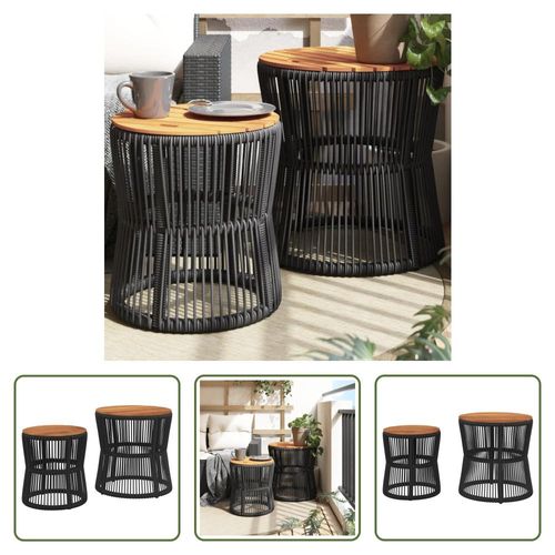 The Living Store Garten-Beistelltische 2 Stk. mit Holzplatte Schwarz Poly Rattan