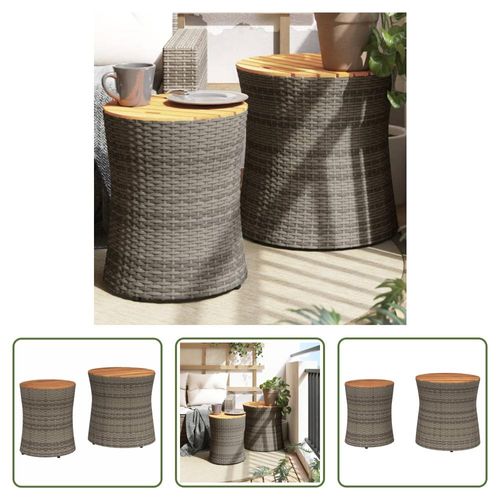 The Living Store Garten-Beistelltische 2 Stk. mit Holzplatte Grau Poly Rattan