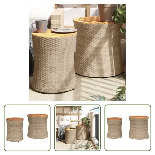 The Living Store Garten-Beistelltische 2 Stk. mit Holzplatte Beige Poly Rattan